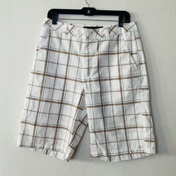 O'Neill Mens White Checkered Brown Shorts  Size: 32 - Picture 2 of 5